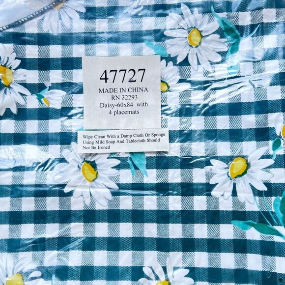 Tablecloth 60x84" Blue White Check with Daisies and 4 Daisy Placemats SummerCore - Picture 3 of 5